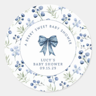 Berry Sweet Baby Shower Blueberry Bow  Classic Rou Round Sticker
