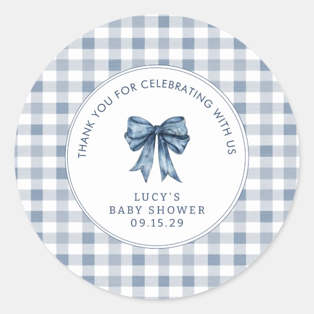Berry Sweet Baby Shower Blueberry Bow Thank You  Classic Round Sticker (Front)