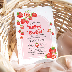 Berry Sweet Baby Shower   Boho Pink Strawberry  Invitation