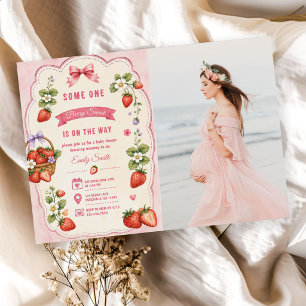 Berry Sweet Baby Shower Coquette Strawberry Photo Invitation