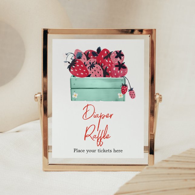 Berry Sweet Baby Shower Diaper Raffle Poster (Strawberry Baby Shower Diaper Raffle Sign)
