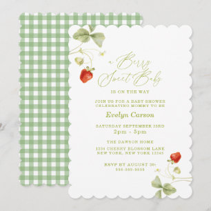 Berry Sweet Baby Shower Gingham Cottagecore Invitation