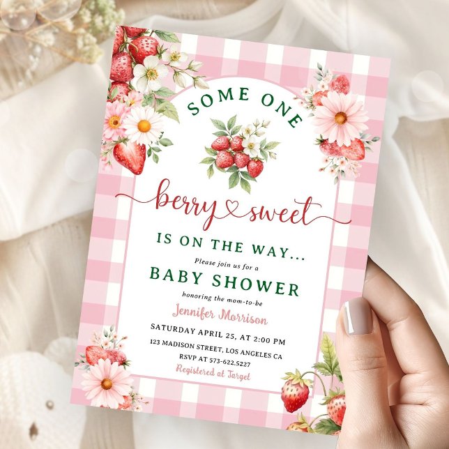 Berry Sweet Baby Shower Girl Pink Strawberry Invitation (Creator Uploaded)