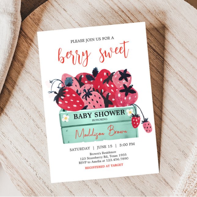 Berry Sweet Baby Shower  Invitation (Strawberry Baby Shower Invitation)