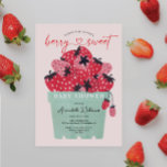 Berry Sweet Baby Shower Invitation Strawberry<br><div class="desc">This berry sweet design features a basket of freshly picked watercolor strawberries in a berry basket. Along with a playful heart script font. Easily change the background color! See the entire collection for more matching items!</div>