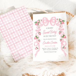 Berry Sweet Baby Shower Pink Bow Invitation