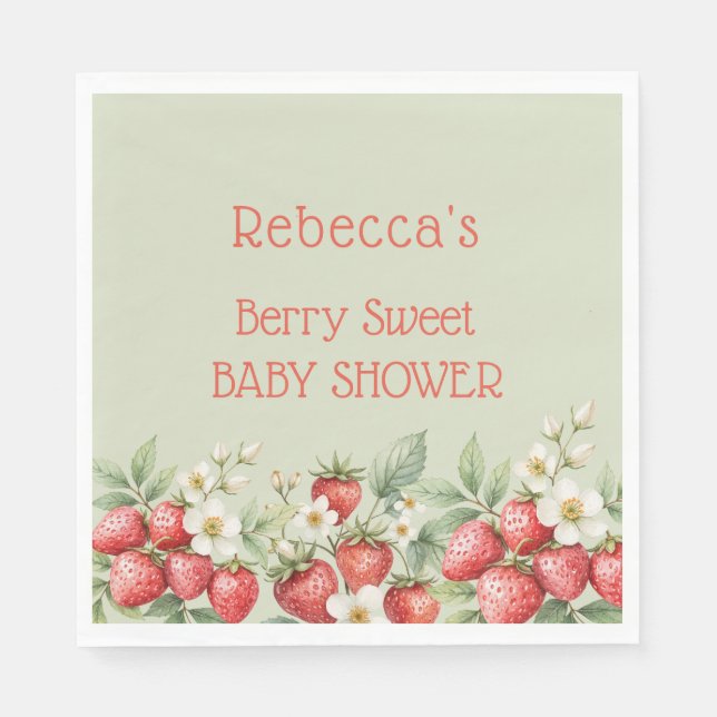 Berry Sweet Baby Shower Strawberries Blossom Napkin (Front)
