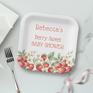 Berry Sweet Baby Shower Strawberries Blossom Paper Plate