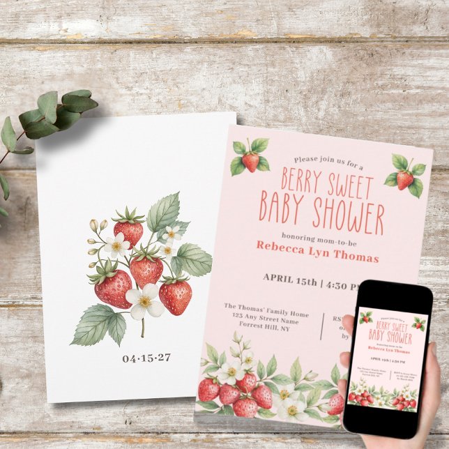 Berry Sweet Baby Shower Strawberries  Invitation (Creator Uploaded)