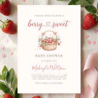 Berry Sweet Baby shower Strawberry Coquette  Invitation