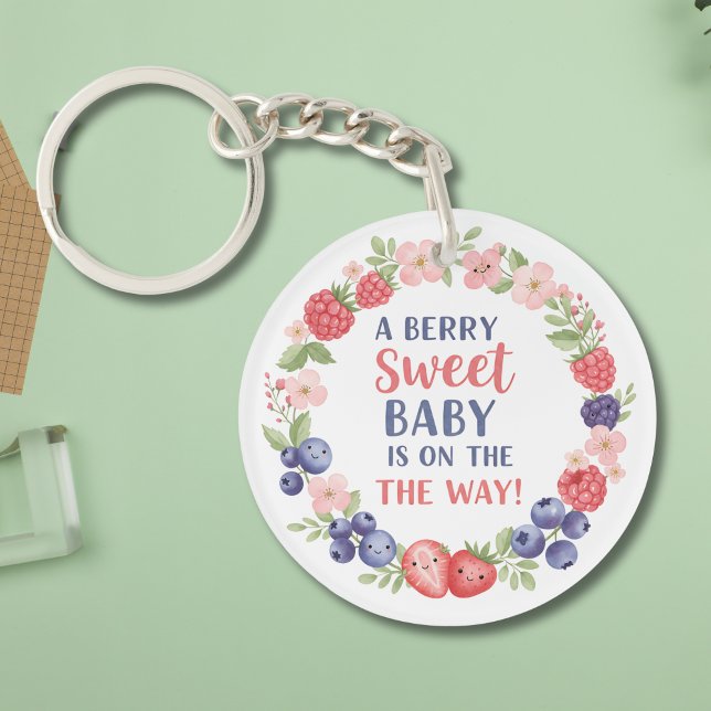 Berry Sweet Baby Shower Watercolor Key Ring (Creator Uploaded)