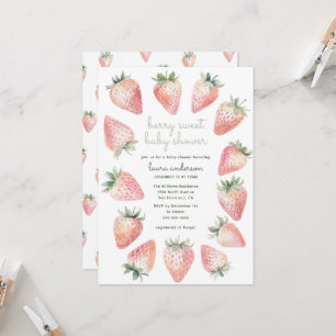 Berry Sweet Baby Shower Watercolor Strawberries In Invitation