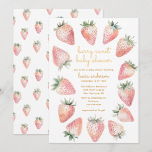 Berry Sweet Baby Shower Watercolor Strawberries Invitation