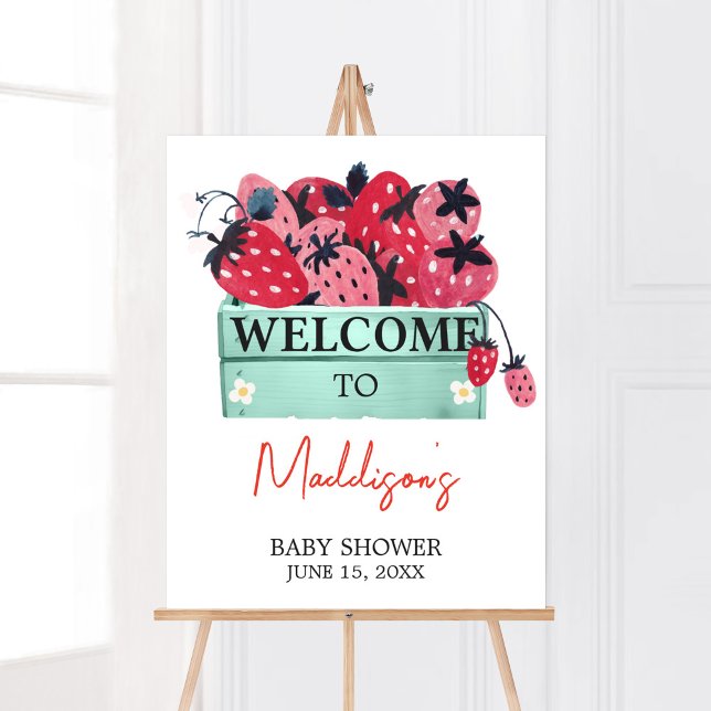 Berry Sweet Baby Shower Welcome Poster (Strawberry Baby Shower Welcome Sign)