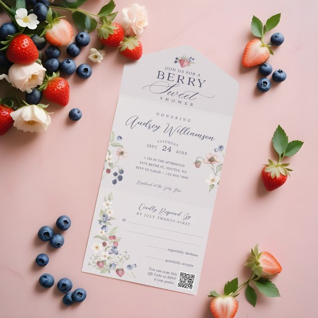 Berry Sweet Baby Shower Wild Berries & Flowers All In One Invitation (Berry Sweet Baby Shower Wild Berries & Flowers All In One Invitation)