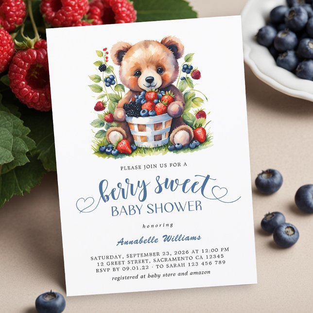 Berry Sweet Baby Shower Wild Berries & Teddy Bear Invitation (Creator Uploaded)