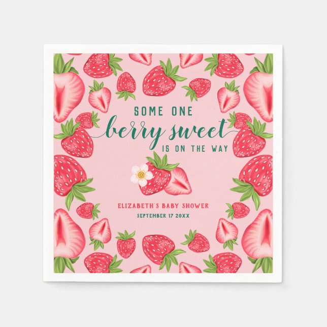 Berry Sweet Baby Strawberry Baby Shower Custom Napkin (Front)