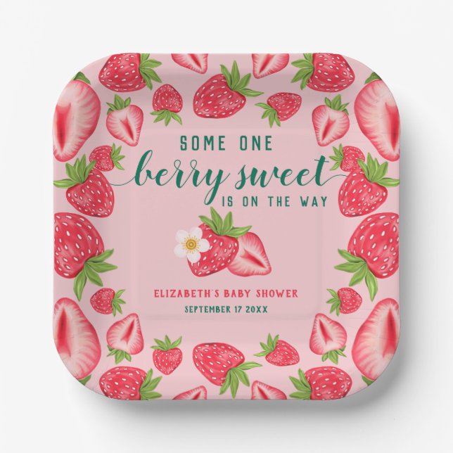 Berry Sweet Baby Strawberry Baby Shower Custom Paper Plate (Front)