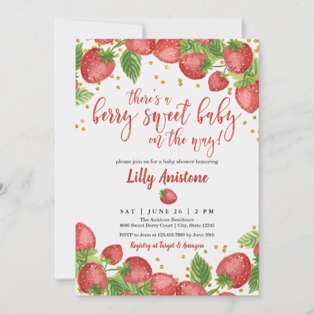 Berry Sweet Baby Strawberry Baby Shower Invitation (Front)