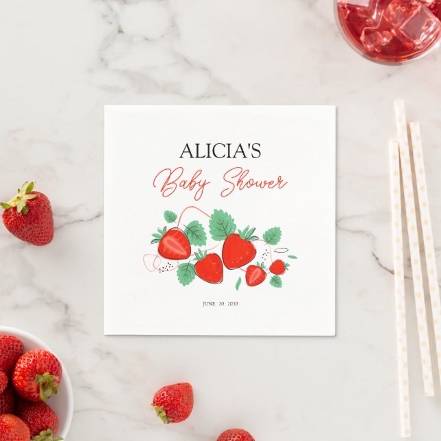 Berry Sweet Baby Strawberry Baby Shower Napkin (Insitu)