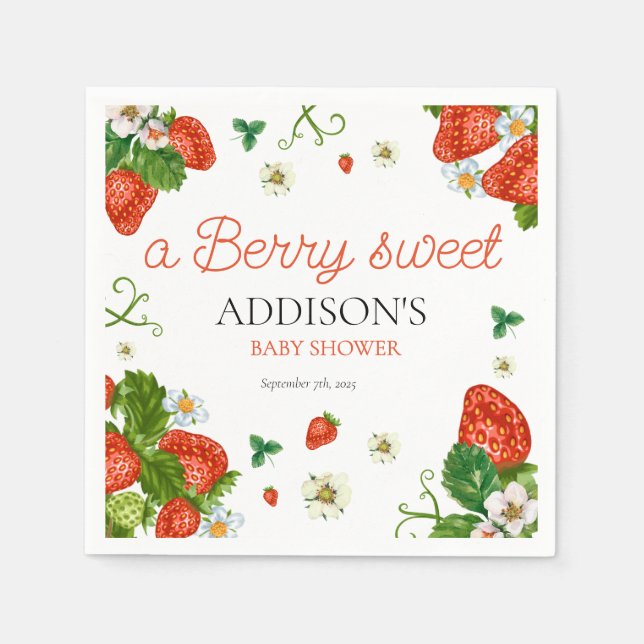Berry Sweet Baby Strawberry Baby Shower  Napkin (Front)