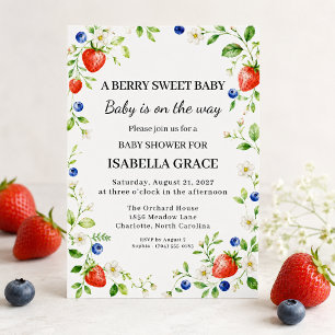Berry Sweet Baby Strawberry Blueberry Baby Shower Invitation