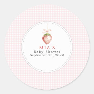 Berry Sweet Baby Strawberry Coquette Gingham  Classic Round Sticker