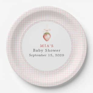 Berry Sweet Baby Strawberry Coquette Gingham Paper Plate