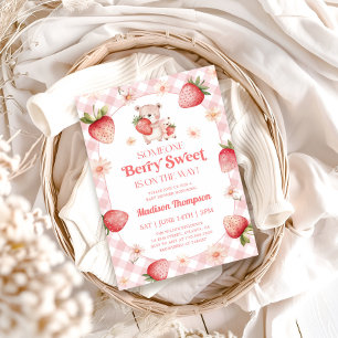 Berry Sweet Baby Strawberry Gingham Baby Shower Invitation
