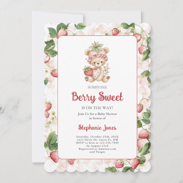 Berry Sweet Bear Baby Shower Girl Invitation (Front)