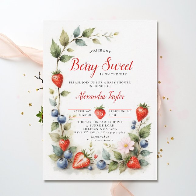 Berry Sweet Berries Garden Neutral Baby Shower Invitation (berry sweet baby shower invitation fruit theme strawberry berry watercolor spring summer garden)