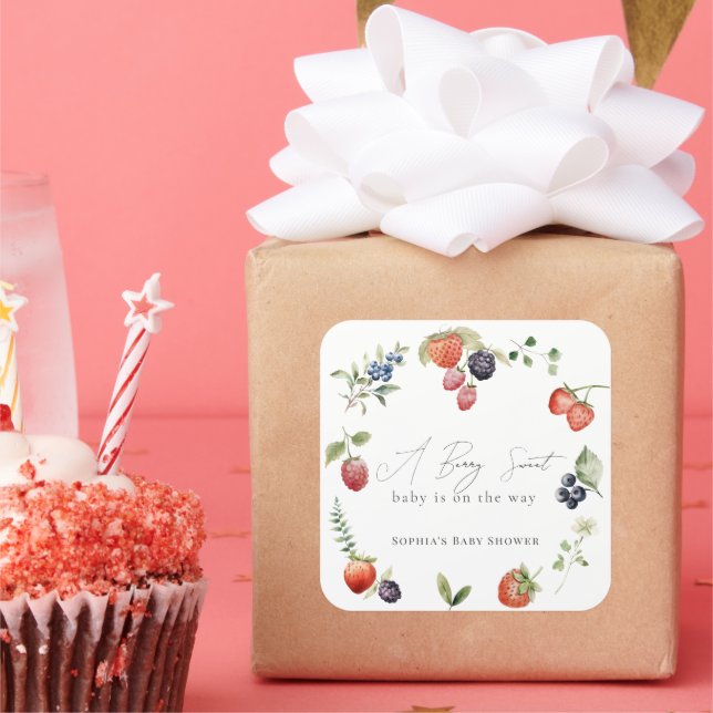 Berry Sweet Berries Girl Baby Shower Square Sticker (Party)
