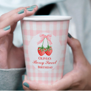 Berry Sweet birthday Pink Bow Gingham Paper Cups