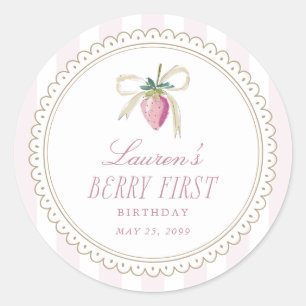 Berry Sweet Birthday Sticker Pink Stripes