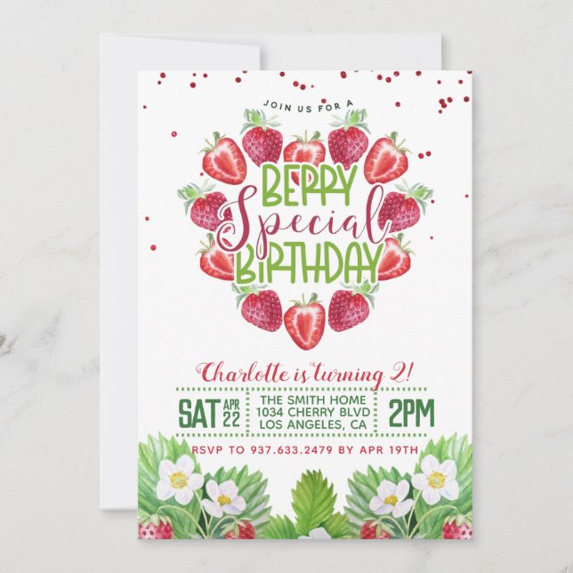 Berry Sweet Birthday Strawberry Invitation (Front)
