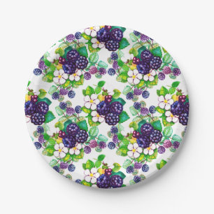 Berry Sweet Blackberries Blossoms Paper Plate