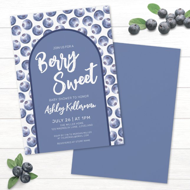 Berry Sweet Blue Baby Shower Invitation (Blue Berry Sweet Baby Shower Invitation)