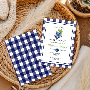 Berry Sweet Blue Gingham Baby Shower Invitation