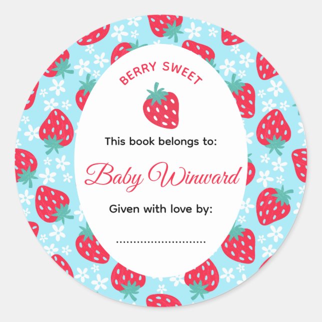 Berry Sweet Blue Strawberry Baby Shower Classic Round Sticker (Front)