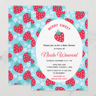 Berry Sweet Blue Strawberry Baby Shower Invitation