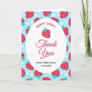 Berry Sweet Blue Strawberry Baby Shower Thank You Card