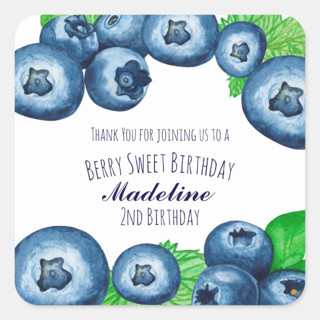 Berry Sweet Blueberries Birthday  Square Sticker (Front)