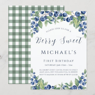 Berry Sweet Blueberry 1st Birthday Invitation