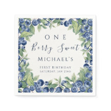 Berry Sweet Blueberry 1st Birthday Party Napkins