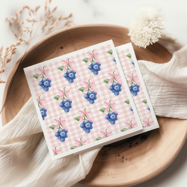 Berry Sweet blueberry 1st birthday Pink Gingham Napkin (Creator Uploaded)
