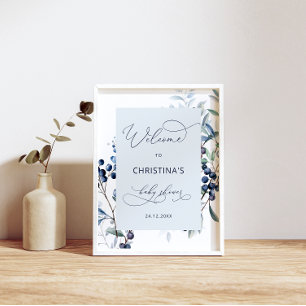 Berry Sweet Blueberry Baby Shower Welcome Poster