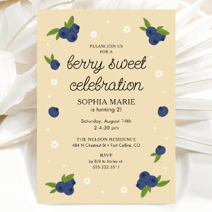 Berry Sweet Blueberry Birthday Pale Peachy Orange Invitation