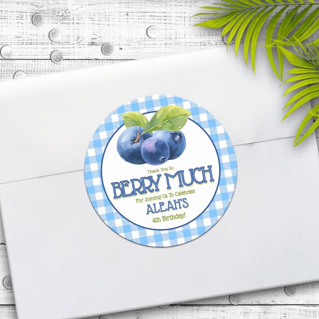 Berry Sweet Blueberry Birthday Party Thank You Classic Round Sticker (Creator Uploaded)