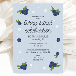 Berry Sweet Blueberry Birthday Periwinkle Blue Invitation