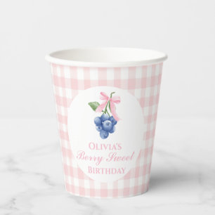 Berry Sweet Blueberry birthday Pink Bow Gingham Paper Cups
